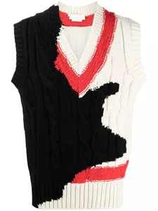 YF OEM ODM Wholesale Patchwork Fashion V-neck Loose Knitted Sleeveless Men Women Pullover Sweaters Vest