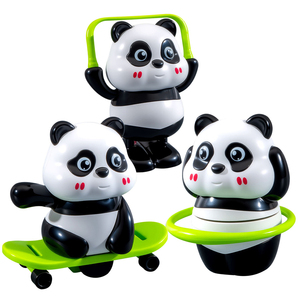 Mainan Panda Lucu Plastik dari Cina, Mainan Hewan Berputar Otomatis untuk Anak-anak, Melakukan Aksi Skateboard, Lompat Tali, dan Stunt Olahraga