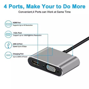 Adaptador Hub USB C 4 en 1 a 4 <span class=keywords><strong>Puertos</strong></span>, HDMI 4K, USB 3.0, VGA, USB PD100W, Aleación <span class=keywords><strong>de</strong></span> Aluminio, Conexión a Computadora, Transferencia <span class=keywords><strong>de</strong></span> Datos - Product Image 2