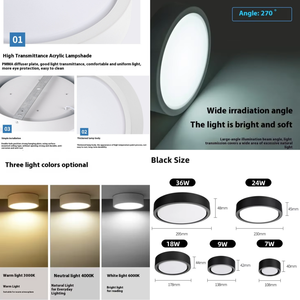 Lámpara de Techo LED Redonda Moderna Ecolux con Certificación CE, ETL y SAA, 220v, para Comedor, Dormitorio, Interior, Negra/Blanca, Antideslumbrante - Product Image 2