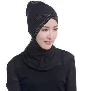 women inner hijab Latest fashion single-lift cross drilling hot bottoming lace cap islamic under scarf