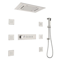 Robinet thermostatique dissimulé de luxe en acier inoxydable 20*14 pouces, cinq fonctions, lumière LED, tige réglable, pour hôtel, transfrontalier