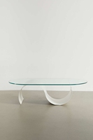 Table basse moderne simple avec plateau en verre et base en MDF en forme de S pour salon, table basse créative pour réception
