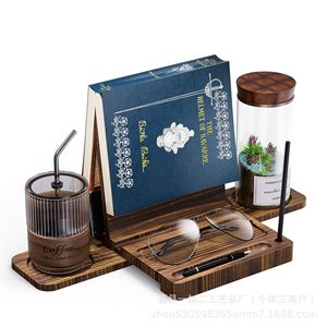 Wooden Bookshelf Reading Rack 48cm Desk <b>Stand</b> With Cup Holder For Bedroom Study Use - Product Image 5