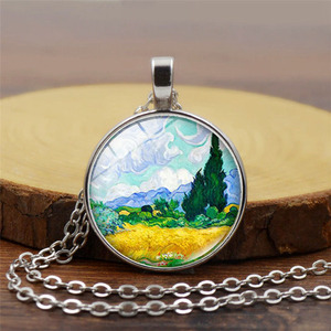 Bijoux Vintage Nuit Étoilée Gustav <span class=keywords><strong>Klimt</strong></span> Le Baiser Art Peinture Verre Cabochon Pendentif Ras Du Cou Chaîne Collier pour Femmes - Product Image 3