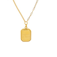 Pendentif Carré Minimaliste Mystique avec Lettres, Plaqué Or 18K, en Acier Inoxydable, Collier Femme Bambou Inaltérable, Bijoux en Gros