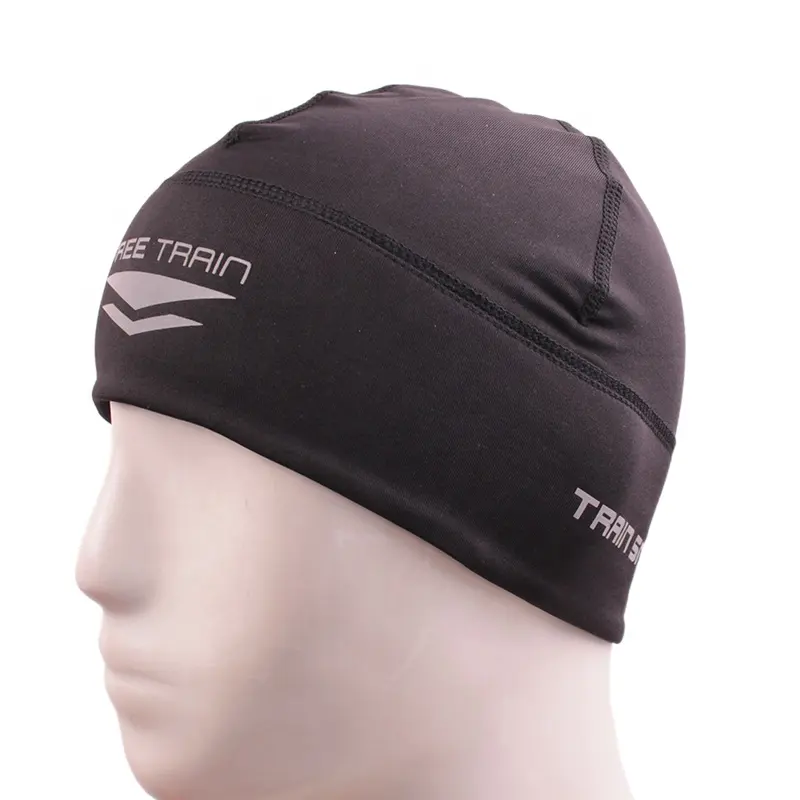 Su misura di alta qualità del poliestere spandex tessuto di colore solido con logo riflettente Sport Moto Da Corsa Ciclismo Protezione Del Cranio Del Beanie