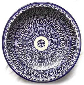 Plato de cena de estilo bohemio italiano marroquí, exótico pintado a mano, platos de ensalada coloridos, platos de decoración redonda para comedor, regalos