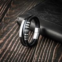 Bracelets en cuir véritable avec fermoir magnétique en acier inoxydable pour hommes, bracelet en cuir multi-couches, bijoux cadeau