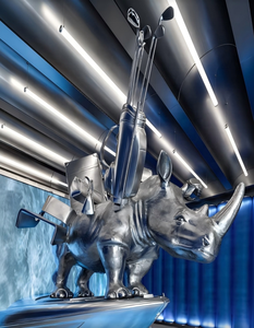 Escultura de rinoceronte metálica con juego de equipaje de viaje-Estatua de resina artística para decoración moderna de <span class=keywords><strong>cementerio</strong></span> de oficina interior - Product Image 1