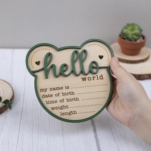 Décor de pépinière bébé 15cm annonce chanter bonjour monde naissance Stats nouveau-né disque pour cadeaux d'hôpital - Product Image 3