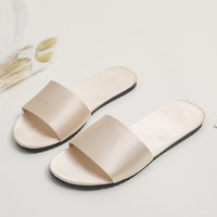 Pantoufles d'été en satin imitation soie à bout ouvert, couleur unie, antidérapantes, pour intérieur et extérieur, mariage, banquet, pantoufles pour femmes adultes