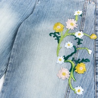 Jeans pour hommes, hiver et automne, vintage, broderie florale, lavage à la chaux, lavage au sable, taille mi-haute, coupe bootcut, ample, large