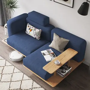 تصميم أريكة حديثة من الكتان والقطن لغرفة المعيشة بإطار خشبي بمقعدين