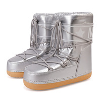 Bottes de ski d'hiver imperméables, douces, antidérapantes et tendance pour femmes, nouveau style, chaudes, résistantes à l'usure, mi-mollet, dessus en PU, fourrées