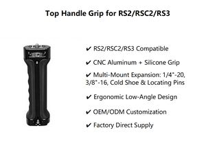 Poignée supérieure pour stabilisateur de cardan <span class=keywords><strong>RS2</strong></span> RSC2 RS3 en aluminium CNC avec grip en silicone, personnalisation du logo laser OEM - Product Image 2