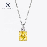 Rochime Luxe Gele Diamant Ketting Vergulde Zirkoon Hanger 925 Sterling Sliver Stenen Kettingen Sieraden