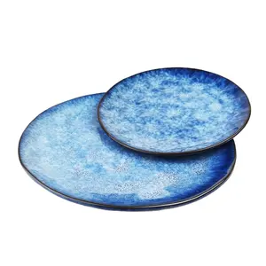Ceramic Dinner Plate Stoneware Appetizer dessert plate Reactive glaze blue