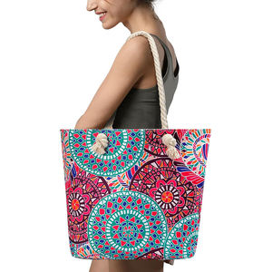 Échantillon gratuit en gros Sac fourre-tout de plage d'été imprimé écologique pour femmes Sac à main de voyage en toile à franges Bandoulière Vacances - Product Image 6