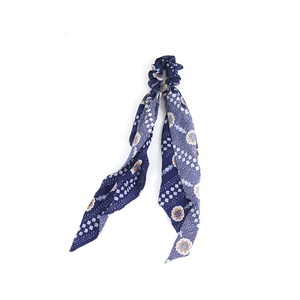 Korean style dark blue flower printout in spiral elastic RUBBER Hair gums - Product Image 3