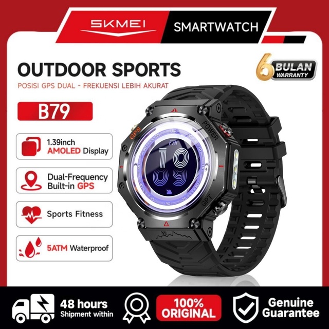 SKMEI BOZLUN B79 1.39" AMOLED GPS Sport Smart Watch with LED Flash BT Call Altimeter Compass 5-Bar Waterproof for Android/iOS
