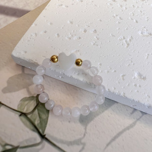 화려한 금도금 스테인리스 스틸 비즈 클래식 하트 쉘 DIY 수제 천연석 주얼리 웨딩 세트 반지 - Product Image 4