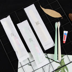 Juego de cepillos de dientes desechables-Cepillo de mango de paja redondo verde + pasta de dientes 3G-Bolsa no tejida reutilizable - Product Image 3