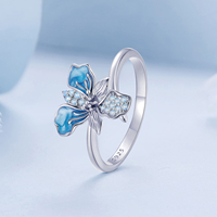 Bague ajustable en argent sterling 925 avec iris bleu, bague ouverte exquise en émail floral pour femme, bijoux raffinés pour soirée BSR509-E