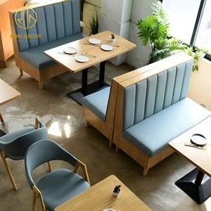 Ensemble de meubles de restaurant de restauration rapide en bois et cuir carré en gros, table et chaise, banc, banquette pour café - Product Image 3