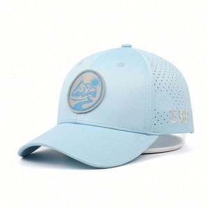Custom 6 Panel 100% Polyester Baseball Hat Caps High Quality Structured Woven <b>Patch</b> Water Resistant Laser Cutting Drilled Hole - Product Image 1