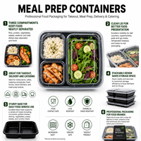 Kotak Makan Bento Plastik PP Bebas BPA 3 Kompartemen Sekali Pakai Untuk Penyimpanan Makanan, Katering, Kemasan Dengan Tutup