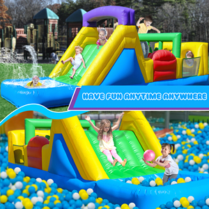 Structure gonflable commerciale en PVC, parcours d'obstacles, jeu extérieur, combo aquatique et sec <span class=keywords><strong>avec</strong></span> toboggan/piscine à balles/escalade - Product Image 3
