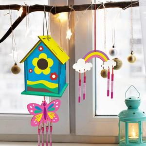 Kit de 4 nichoirs à oiseaux en bois à construire et peindre, kit de carillon éolien pour filles, garçons, tout-petits et enfants de 4 à 8 ans - Product Image 4