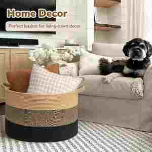 90L Extra <b>Large</b> Blanket <b>Basket</b> for Living Room 22 X 22 X 14inch Woven Cotton Rope Laundry <b>Basket</b> for Organizing Pillows - Product Image 2