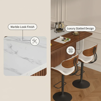 Muebles para el hogar, mesa de bar grande de imitación de mármol de 63 pulgadas, mesa tipo isla con luces LED, minibar independiente con diseño de rejilla