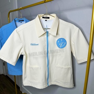 Custom Embroidery <b>Mens</b> Crop Top Boxy Fit Zip up Collar <b>Shirt</b> Oversized Sweat Zip up Work Short Sleeve Polo <b>Shirt</b> - Product Image 2