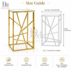 Table de cocktail à cadre diagonal avec plateau en verre miroir pour la location événementielle, idéale pour les banquets, mariages et fournisseurs, avec plateau en verre trempé - Product Image 5
