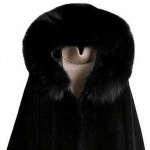 Elegant Long Winter <b>Coat</b> With <b>Fur</b> <b>Hood</b> And Pockets Thick Wool Blend Outerwear For <b>Women</b> Warm Button Closure Solid <b>Black</b> - Product Image 3
