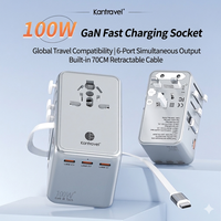 Chargeur portable pour voyage d'affaires et vacances, adaptateur de voyage GaN 100W, prise de courant internationale CE pour iPhone MacBook avec câble Type-C