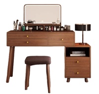 Coiffeuse moderne en bois avec miroir LED, tiroirs de rangement, bureau de maquillage et tabouret pour chambre à coucher