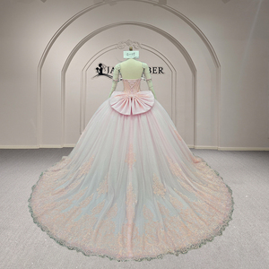 Vestido de Fiesta de Quinceañera Xy009 Color Rosa, Vestido de Gala con Hombros Descubiertos, Lazo Rosa, Estilo Vintage, 100% Poliéster, Cola de Capilla - Product Image 3