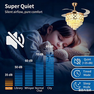 Crystal Ceiling Fan Light Fixture Fandelier <b>LED</b> Remote 6-Speed Reversible DC Motor 48inch Blade 30-34dB Quiet Living - Product Image 2