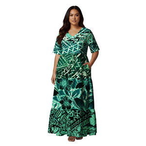 Modieus trendy casual V-hals elegante dames maxi jurk met zakken, gepersonaliseerd Polynesisch tribale print ontwerp jurken - Product Image 5