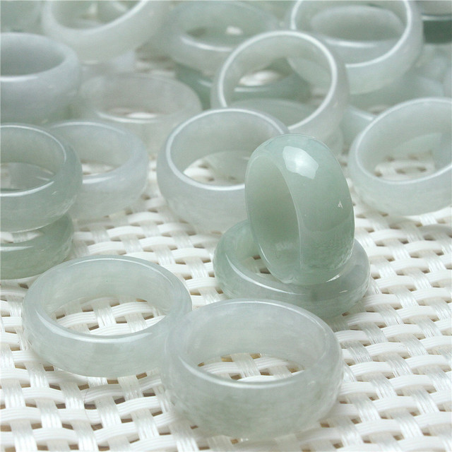 Burmese Jade Rings Chinese Natural for Men and Women Opp Bag Unisex Gemstone Rings MM Light Green Engagement Ring