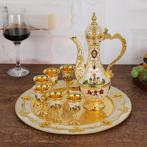 Elegant Style <b>Wine</b> Set - Small-scale Luxury Retro Fashion Wineware - Zinc Alloy <b>Wine</b> Jug and <b>Wine</b> Glasses Set of Eight - Product Image 3