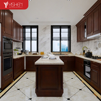 Meubles de cuisine modulaires de luxe Yishen en laque avec comptoir en acrylique, robinet, îlot de rangement intelligent – Finition bois moderne