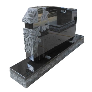 UNION STONE Jet Black Double Cross &amp; Roses Headstone Granite Tombstone Garden Tombstones and Monuments - Product Image 2