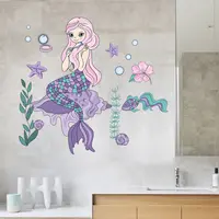 Sevimli karikatür tasarım mermaid odası çıkartması kız yatak odası dekorasyon çıkartması pvc sticker