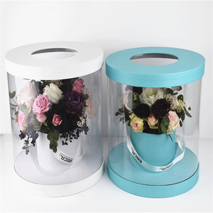 Nouvel arrivage boîte à fleurs <span class=keywords><strong>rose</strong></span> en plastique transparent boîtes d'emballage cadeau rondes transparentes pour expédition de fleurs avec ruban - Product Image 3
