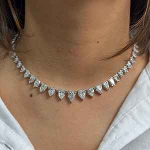 925 <b>Silver</b> Moissanite Tennis Necklace 7MM Pear Cut <b>Choker</b> Elegant Anniversary Wedding Party Jewelry Gift for Women Style - Product Image 6